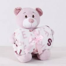 Bichinho + Manta Bebê Super Fofinhos Ideal Para Presente Urso Rosa